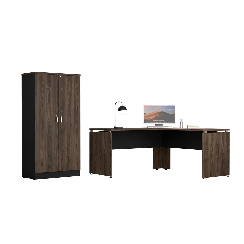 Escritorio 160 + Biblioteca 2P Home Office Color Negro Soft y Coñac Para Oficina